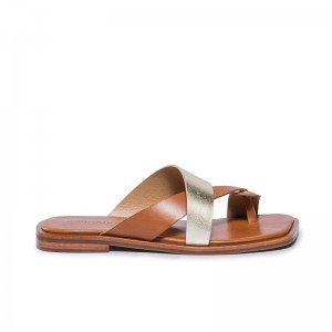 Bernardo Amelia Cross Strap Schuifsandalen Dames Goud Bruin | IIS448UJ