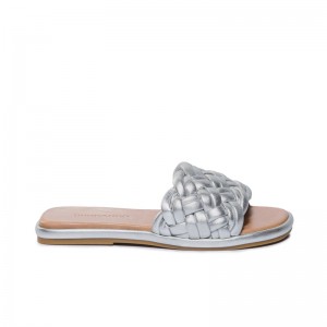 Bernardo Troy Woven Schuifsandalen Dames Zilver | QBS6290BA